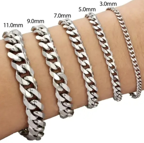 Stainless steel Cuban curb chain link bracelet, 11mm wide - Picture 2 of 4
